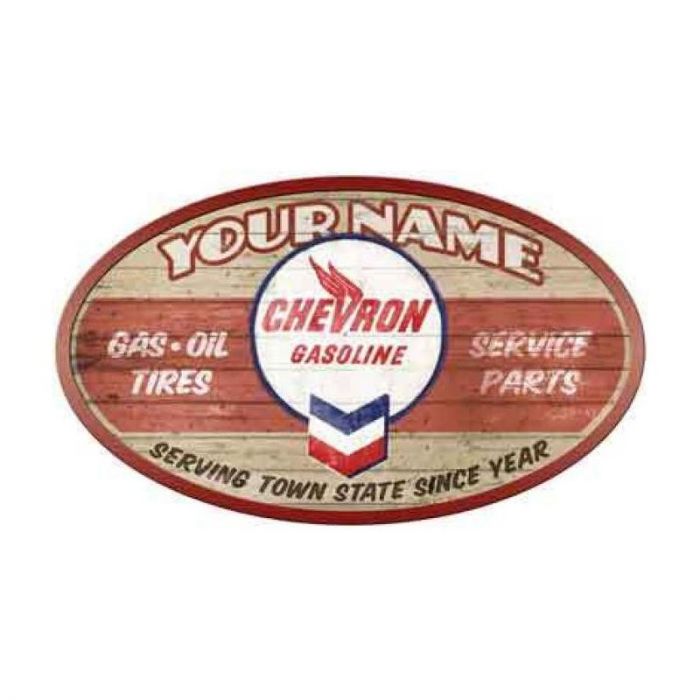 Chevron Gasoline Personalized Garage Sign