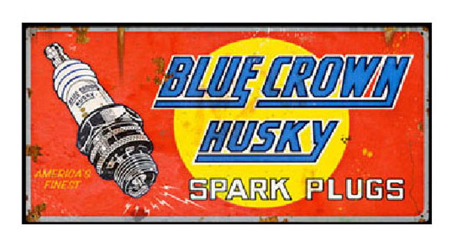 Blue Crown Husky Spark Plugs Vintage Sign 