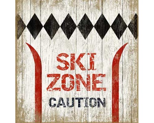 Caution Ski Zone Wood Sign