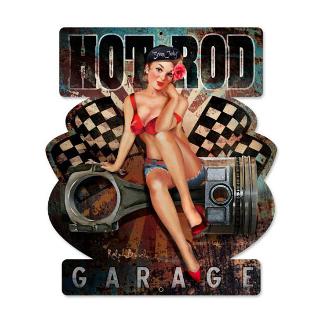 Hot Rod Garage Pin Up Girl Diecut Sign