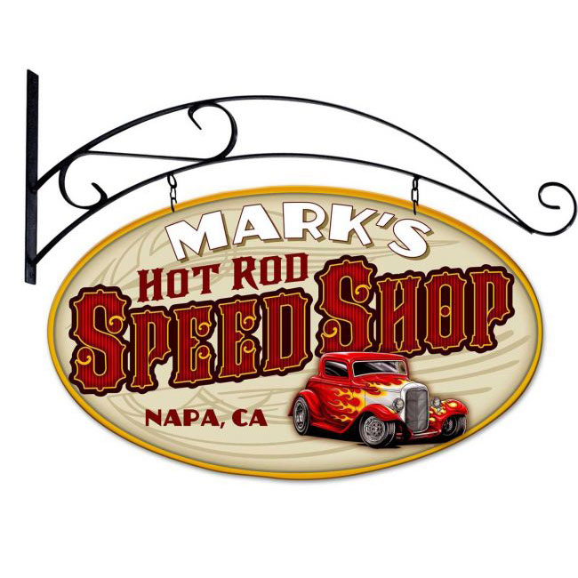 Personalized Hot Rod Speed Shop Hanging Sign