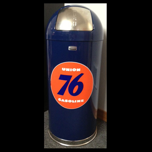 Blue Retro Style Trash Can - Union 76 Gasoline