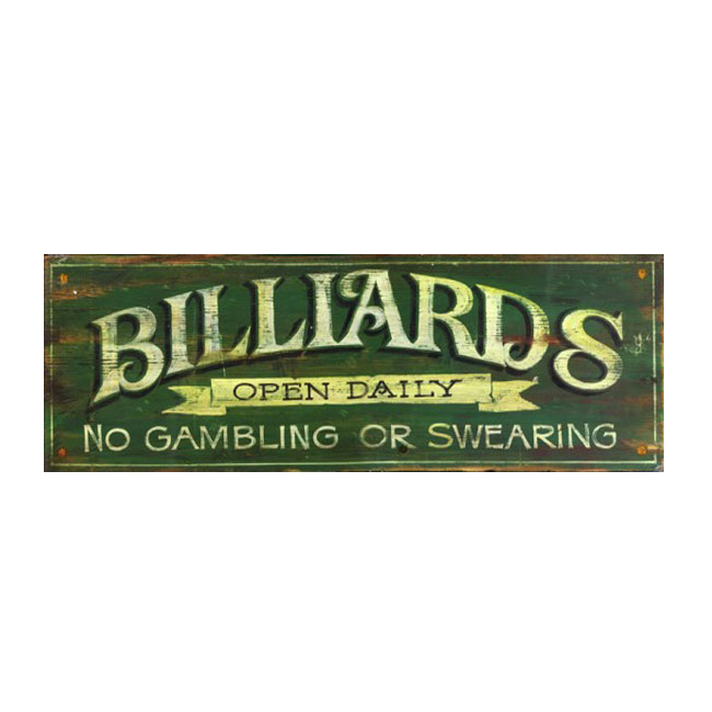 Billiards Vintage Wood Sign 