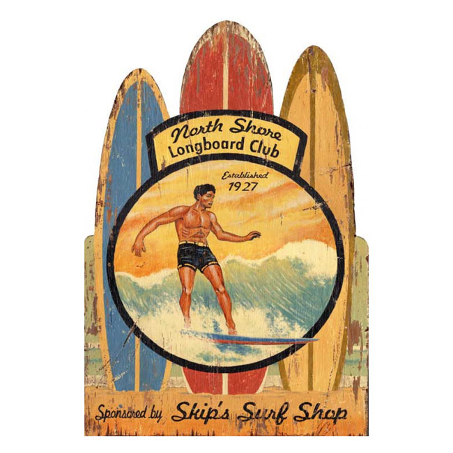 Skips Surf Shop Longboard Club Wood Sign