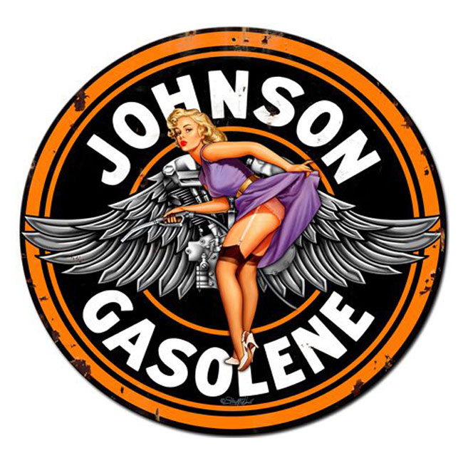 Johnson Gasolene Pin Up Sign