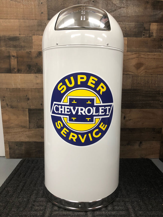 Retro Trash Can With Chevrolet Service Graphics 