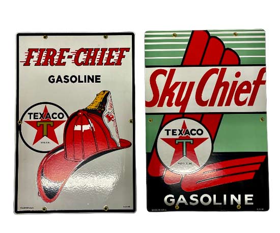 Texaco Fire Chief & Sky Chief Porcelain Signs